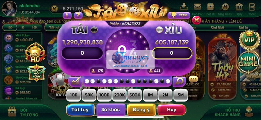 Tài xỉu King fun menu